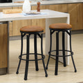 Bar Stools Set Of 2, Vintage Barstools With Footrest And Microfiber Cloth, 29 Inch Bar Height Stool With Powder Coated Steel Legs For Kitchen And Dining Room, Brown Brown Microfiber