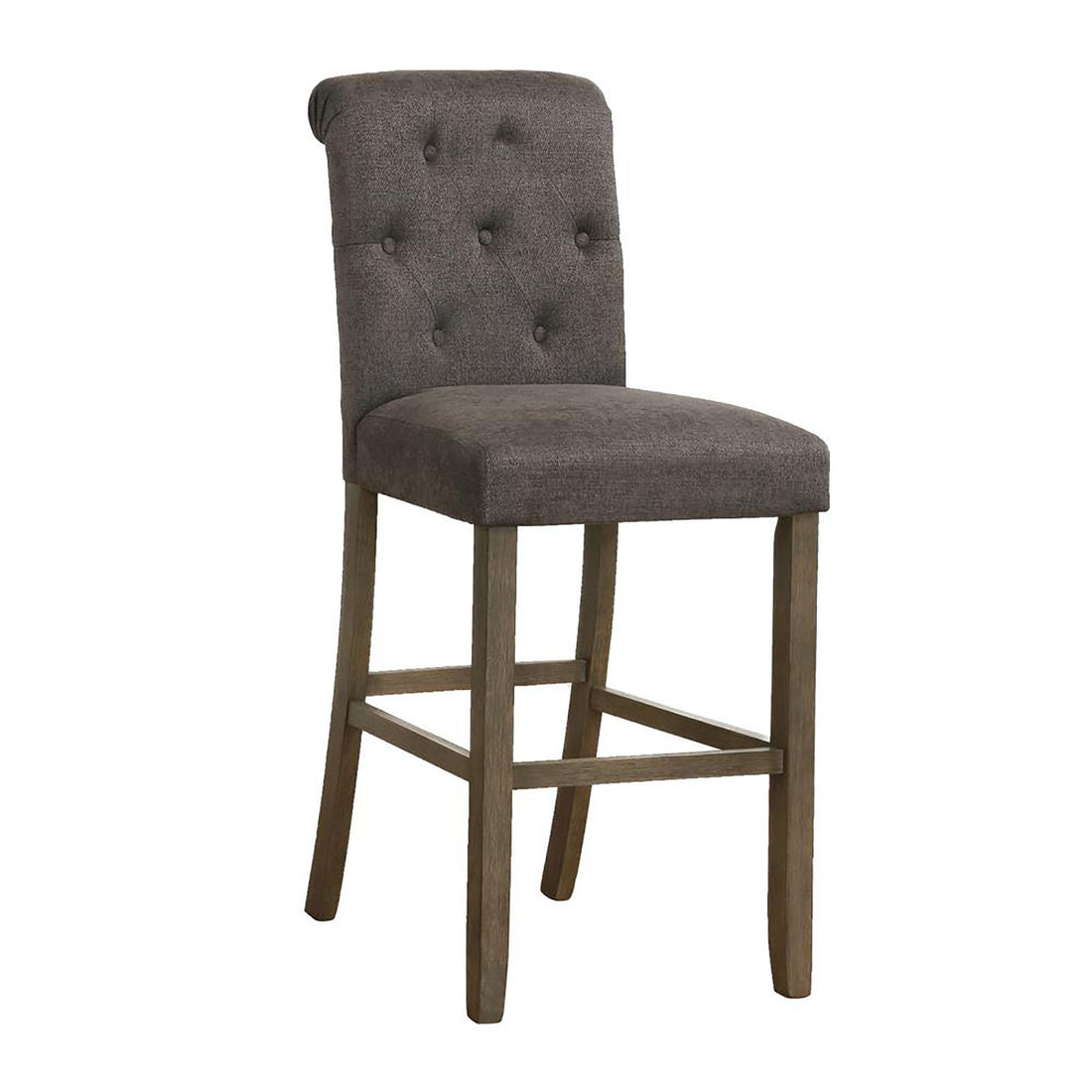 Grey And Rustic Brown Upholstered Bar Stools Set Of 2 Solid Grey Brown Dining Room Spot Clean Farmhouse,Rustic Bar Stools Rubberwood Tufted Back Foam Fabric