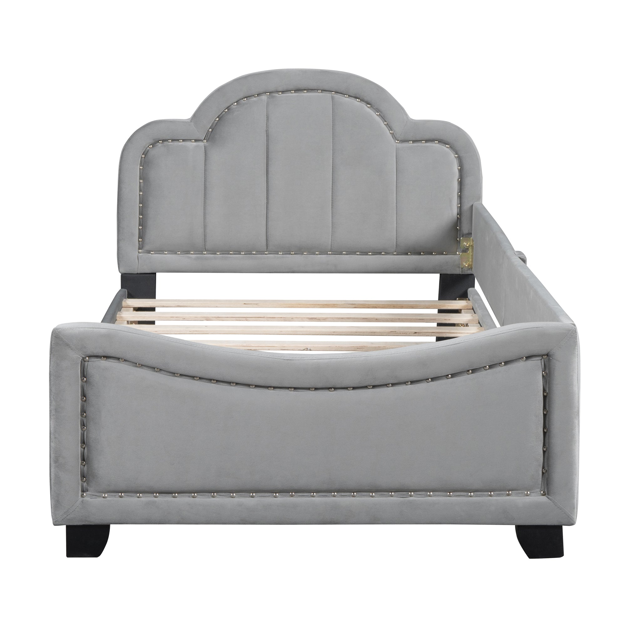 Twin Size Upholstered Daybed with Cloud Shaped gray-velvet