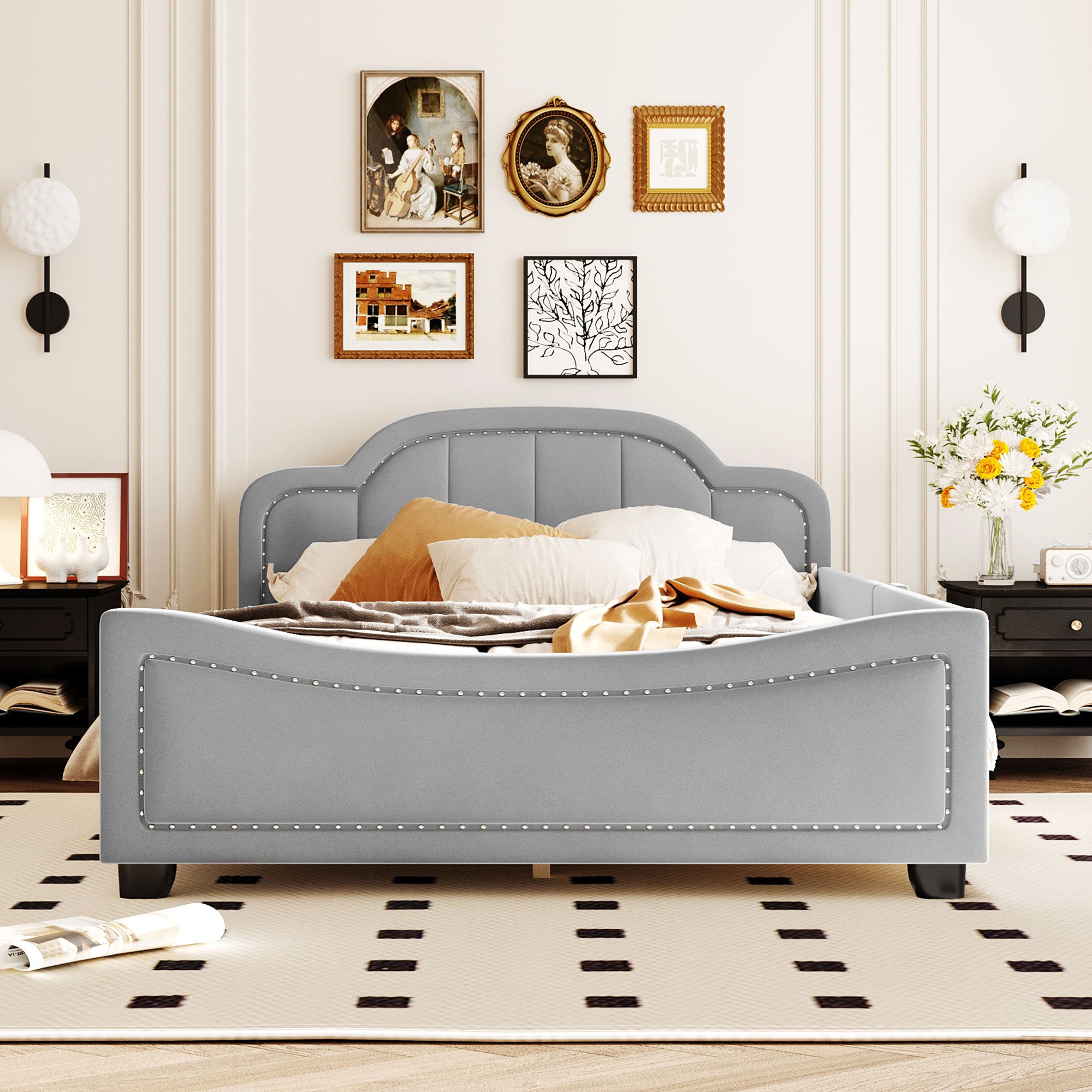 Full Size Upholstered Daybed with Cloud Shaped gray-velvet