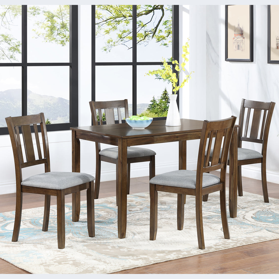 Wooden Dining Rectangular Table, Kitchen Table For Small Space, 4 Person Dining Table, Walnutonly The Table Walnut Seats 4 Gray Dining Room Acacia Rectangular Acacia Wood