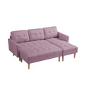 Pink Fabric Right Facing Sectional Sofa Bedl Shape Sofa Chaise Lounge With Ottoman Bench Pink Wood Tufted Back Square Arms Foam Fabric 3 Seat