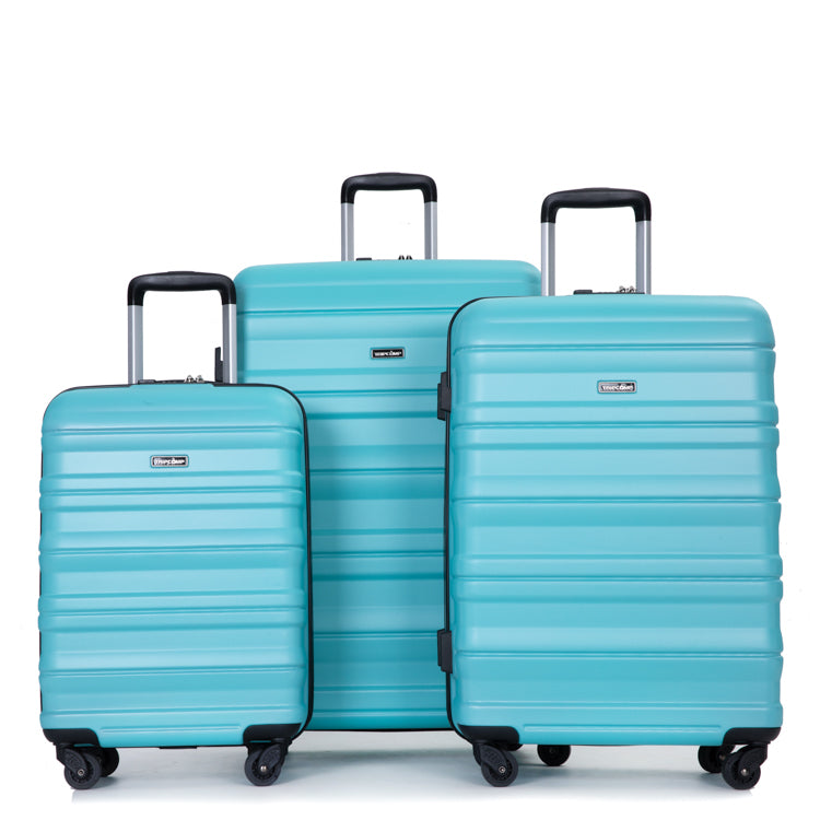 Expandable 3 Piece Luggage Sets PC Lightweight & aqua blue-pc