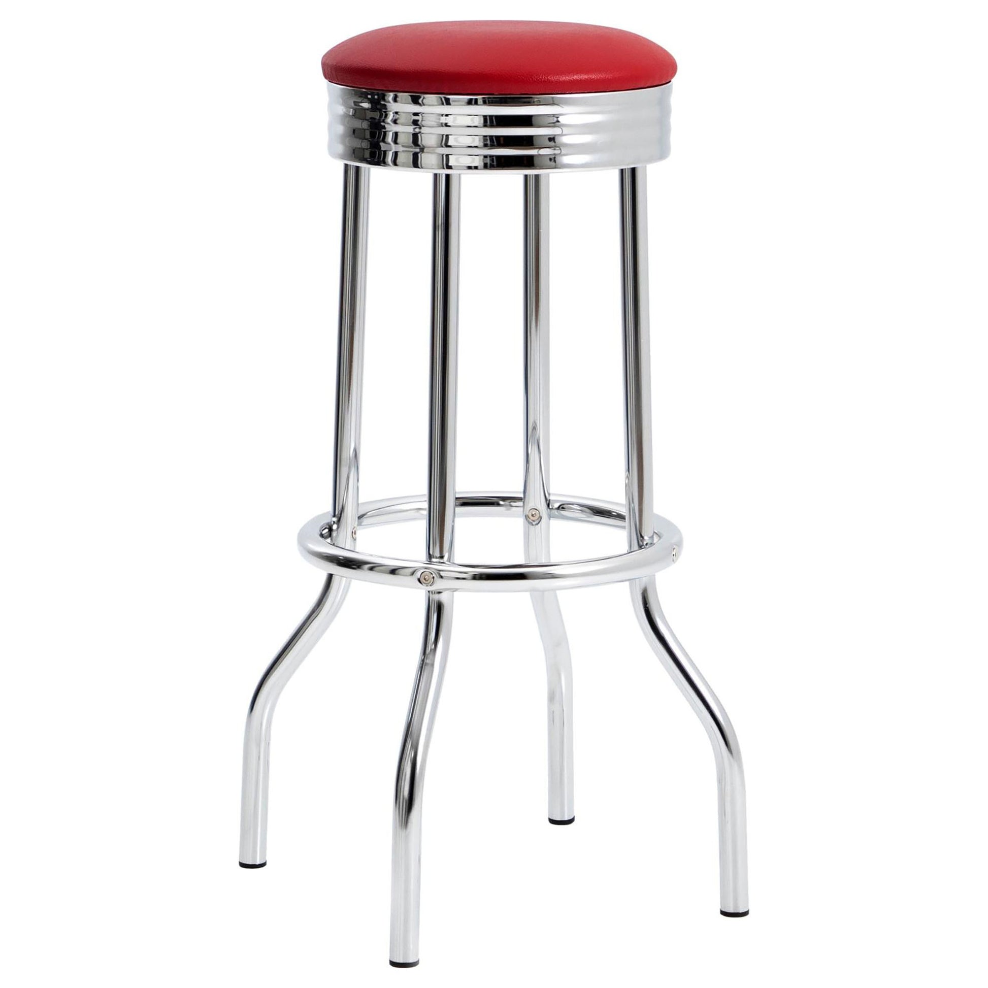 Red And Chrome Bar Height Stool Set Of 2 Solid Red Dining Room Spot Clean Contemporary,Modern Bar Stools Metal