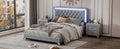 Queen Size Upholstered Bed Frame With Led Lights,Modern Velvet Platform Bed With Tufted Headboard,Gray Gray Velvet