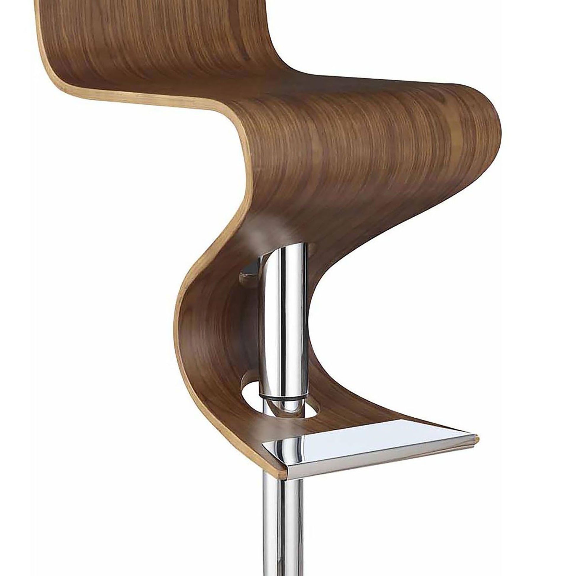 Walnut And Chrome S Shaped Adjustable Bar Stool Brown Dining Room Mid Century Modern Bar Stools Solid Back Wood Metal