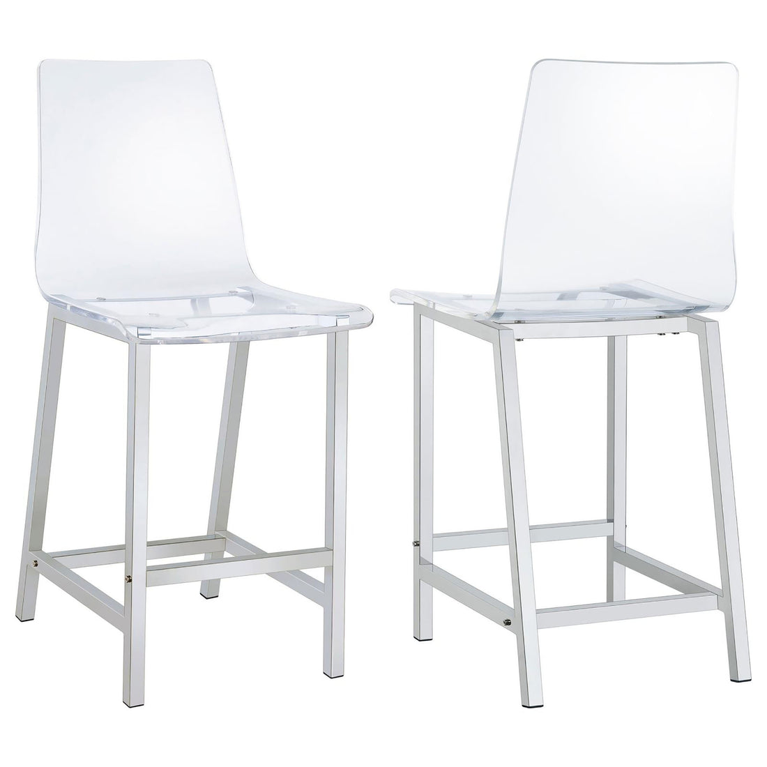 Clear And Chrome Counter Height Stools Set Of 2 Solid Clear Dining Room Wipe Clean Contemporary,Modern Bar Stools Solid Back Acrylic