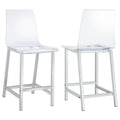 Clear And Chrome Counter Height Stools Set Of 2 Solid Clear Dining Room Wipe Clean Contemporary,Modern Bar Stools Solid Back Acrylic