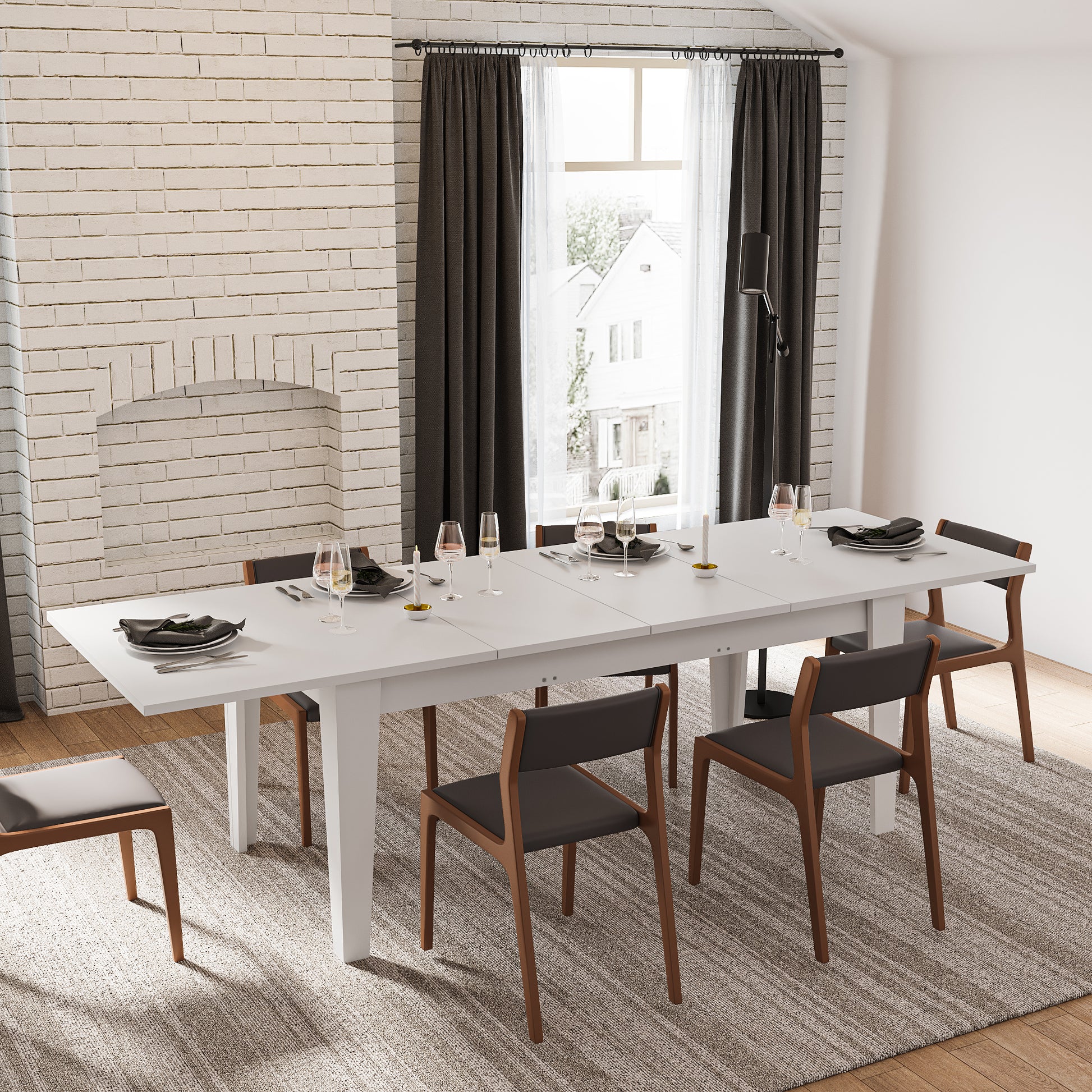 Dining Table106.3 In Large Extendable Kitchen Table White Mdf