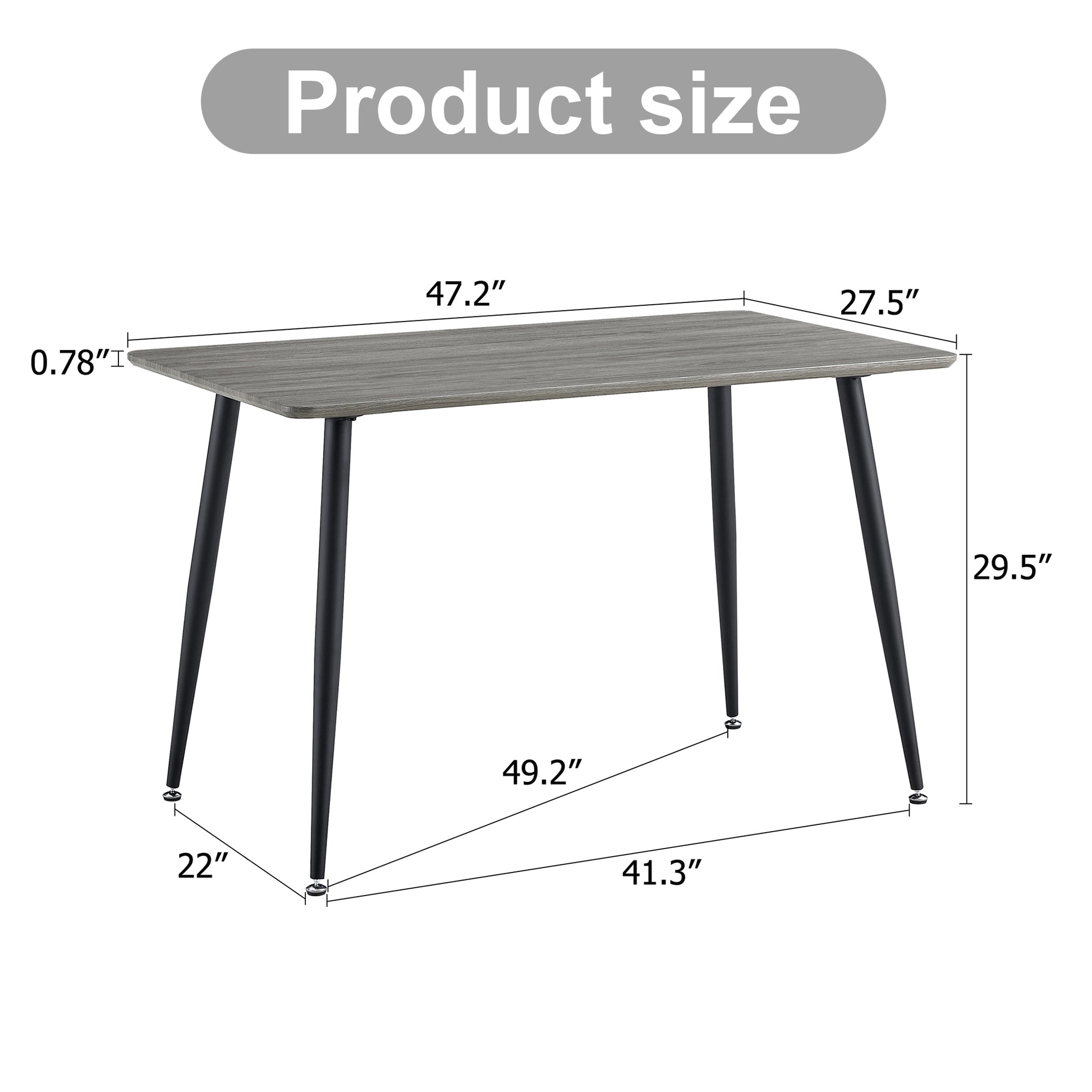 Industrial Style Rectangular Gray Wood Grain Table With Mdf Tabletop And Black Iron Legs, Suitable For Kitchens, Restaurants, And Living Rooms47.2"27.5"*29.5" 1226 Gray Mdf