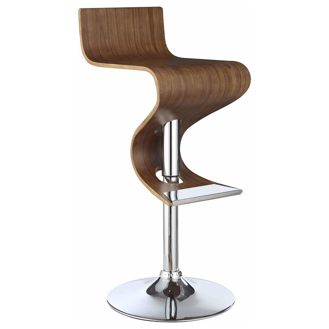 Walnut And Chrome S Shaped Adjustable Bar Stool Brown Dining Room Mid Century Modern Bar Stools Solid Back Wood Metal