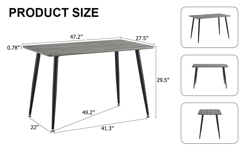 Industrial Style Rectangular Gray Wood Grain Table With Mdf Tabletop And Black Iron Legs, Suitable For Kitchens, Restaurants, And Living Rooms47.2"27.5"*29.5" 1226 Gray Mdf