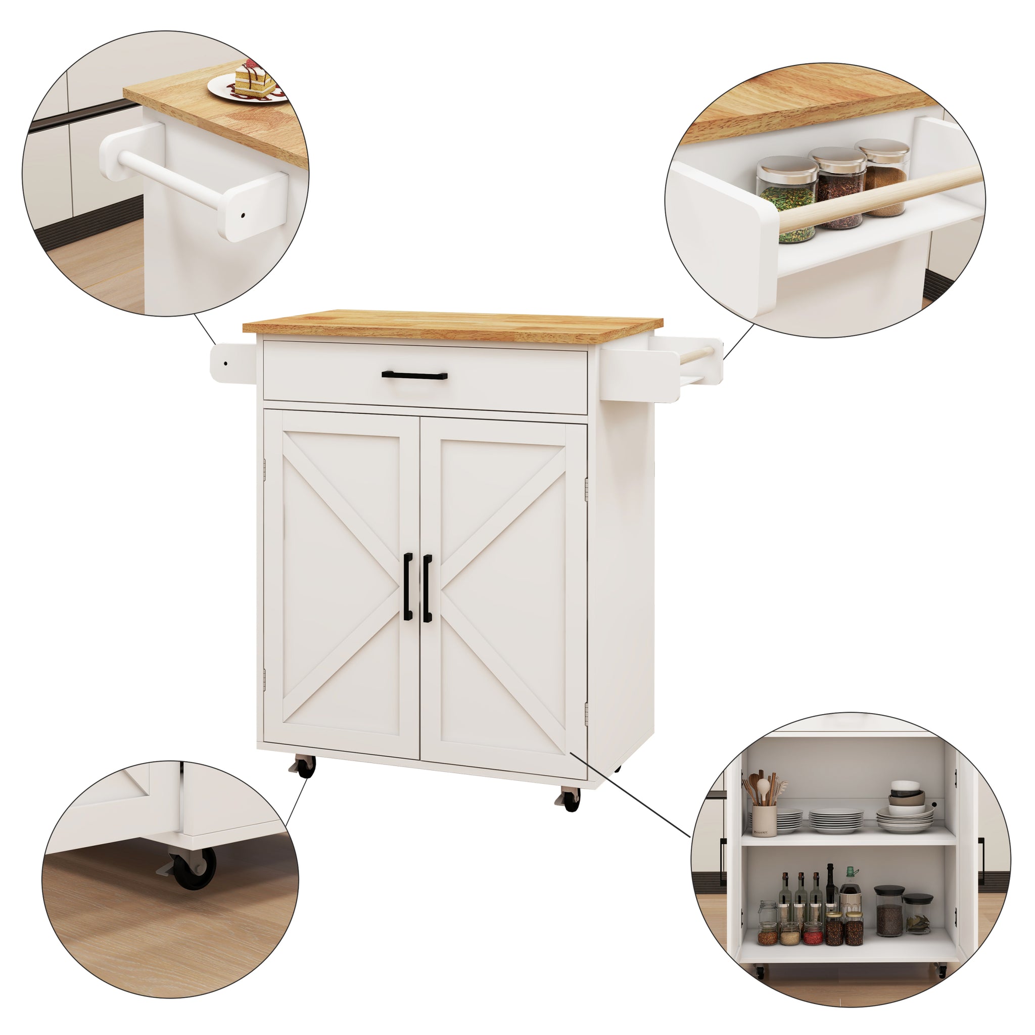 Kitchen island rolling trolley cart with
