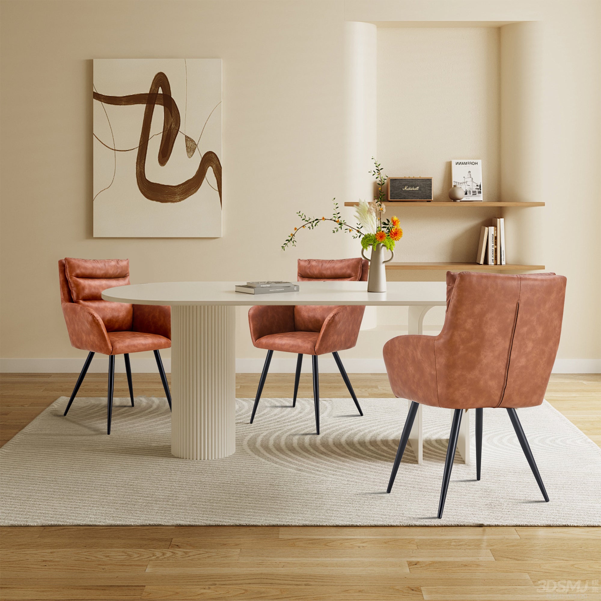 Light brown Modern PU easy cleaning Dining Chairs Set light brown-dining