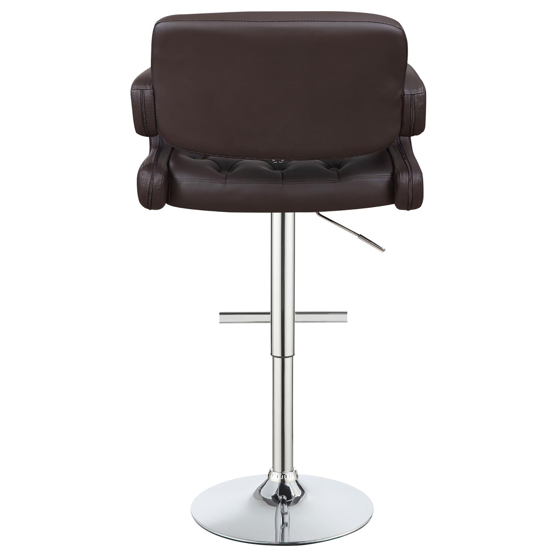 Brown And Chrome Adjustable Bar Stool Solid Brown Dining Room Foam Spot Clean Contemporary,Modern Bar Stools Tufted Back Foam Faux Leather