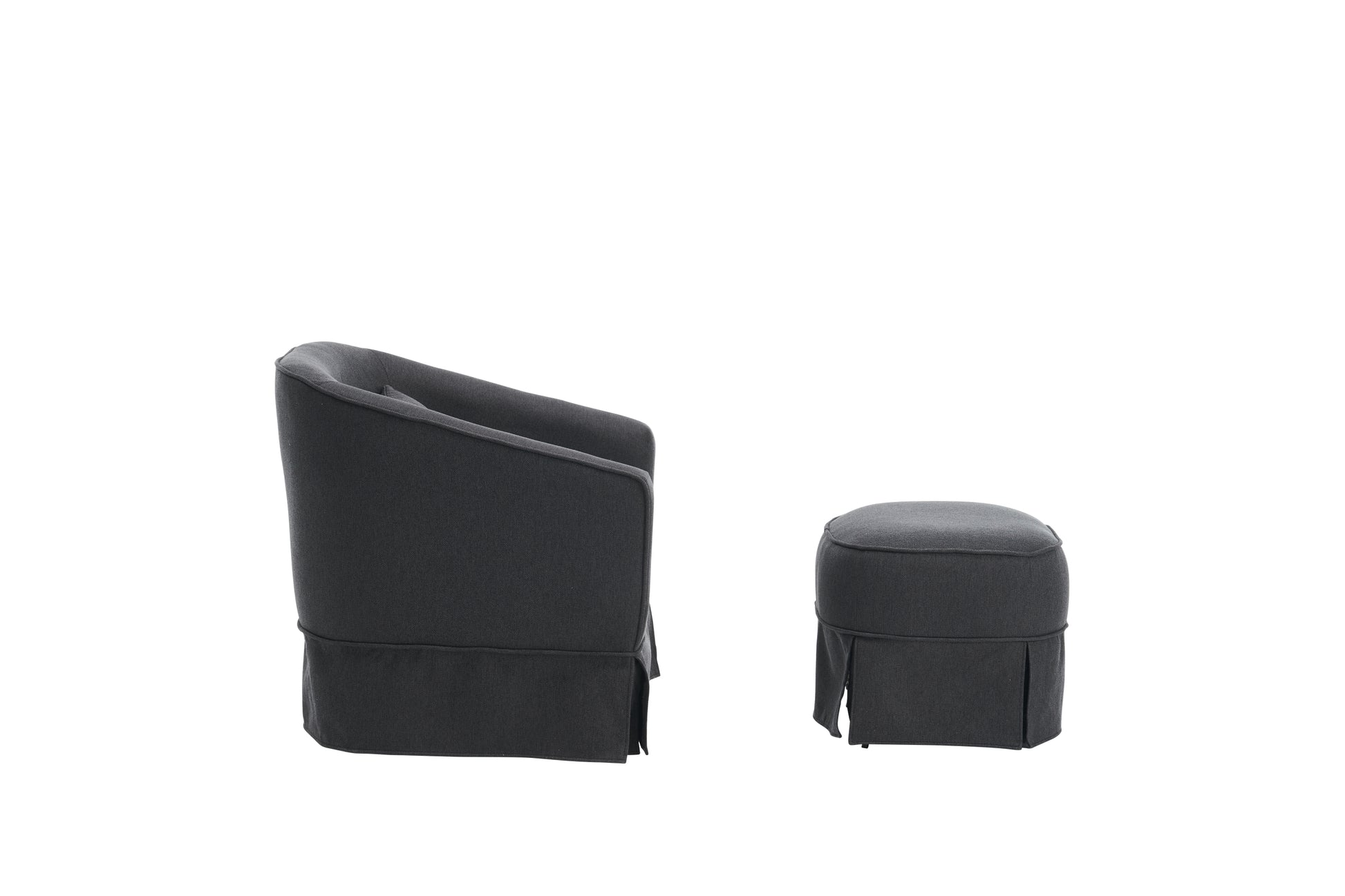 Swivel Barrel Chair With Ottoman, Swivel Accent Chairs Armchair For Living Room, Reading Chairs For Bedroom Comfy, Round Barrel Chairs With Black Metal Base Black Black Primary Living Space Modern Linen