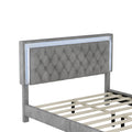 Queen Size Upholstered Bed Frame With Led Lights,Modern Velvet Platform Bed With Tufted Headboard,Gray Gray Velvet