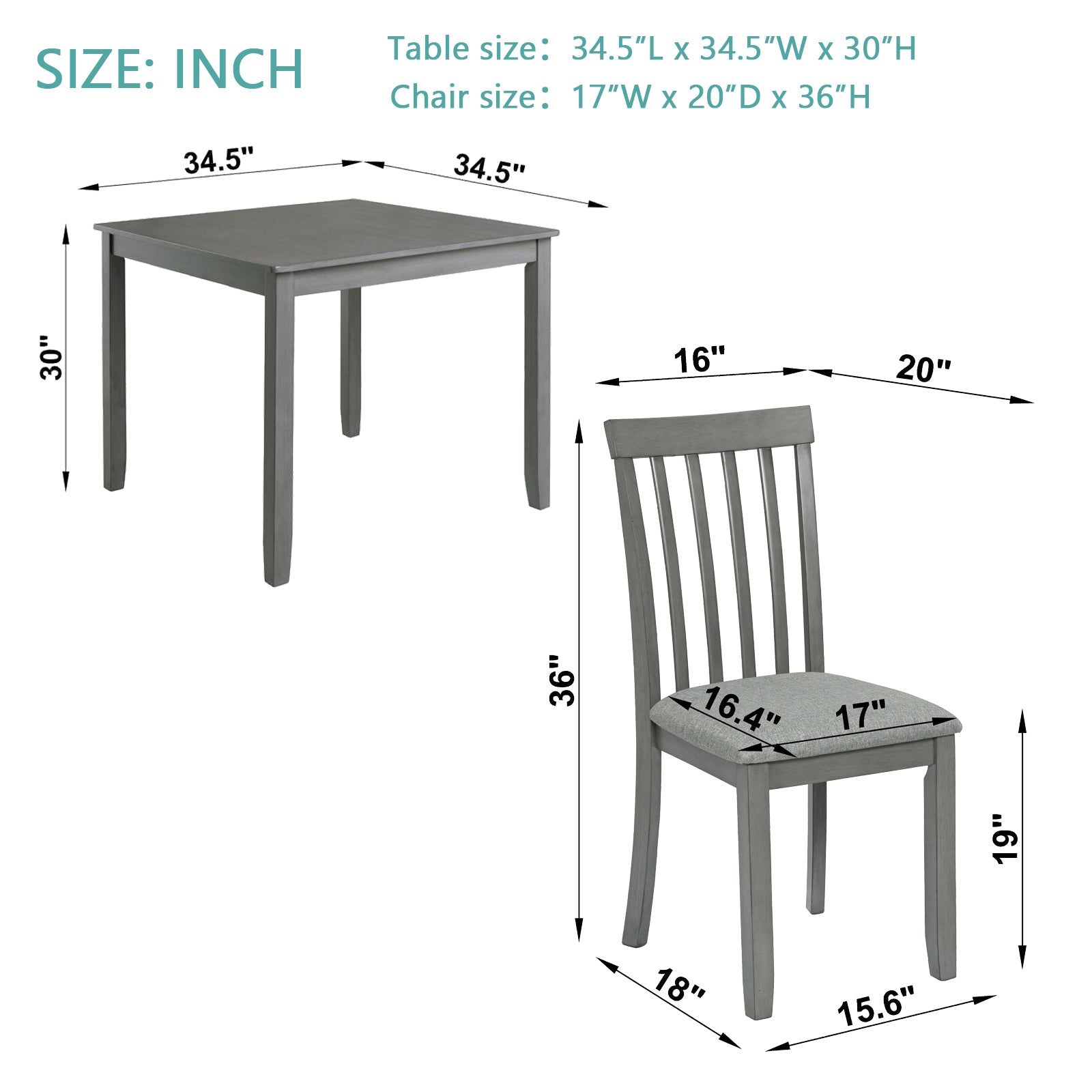 5 Piece Modern Dining Set, Square Wooden Dining Table With 4 Upholstered Chairs For Kitchen, Dining Room, Gray Wood Gray Seats 4 Wood Dining Room Acacia 4 Leg Square Dining Table With Chair Acacia Wood