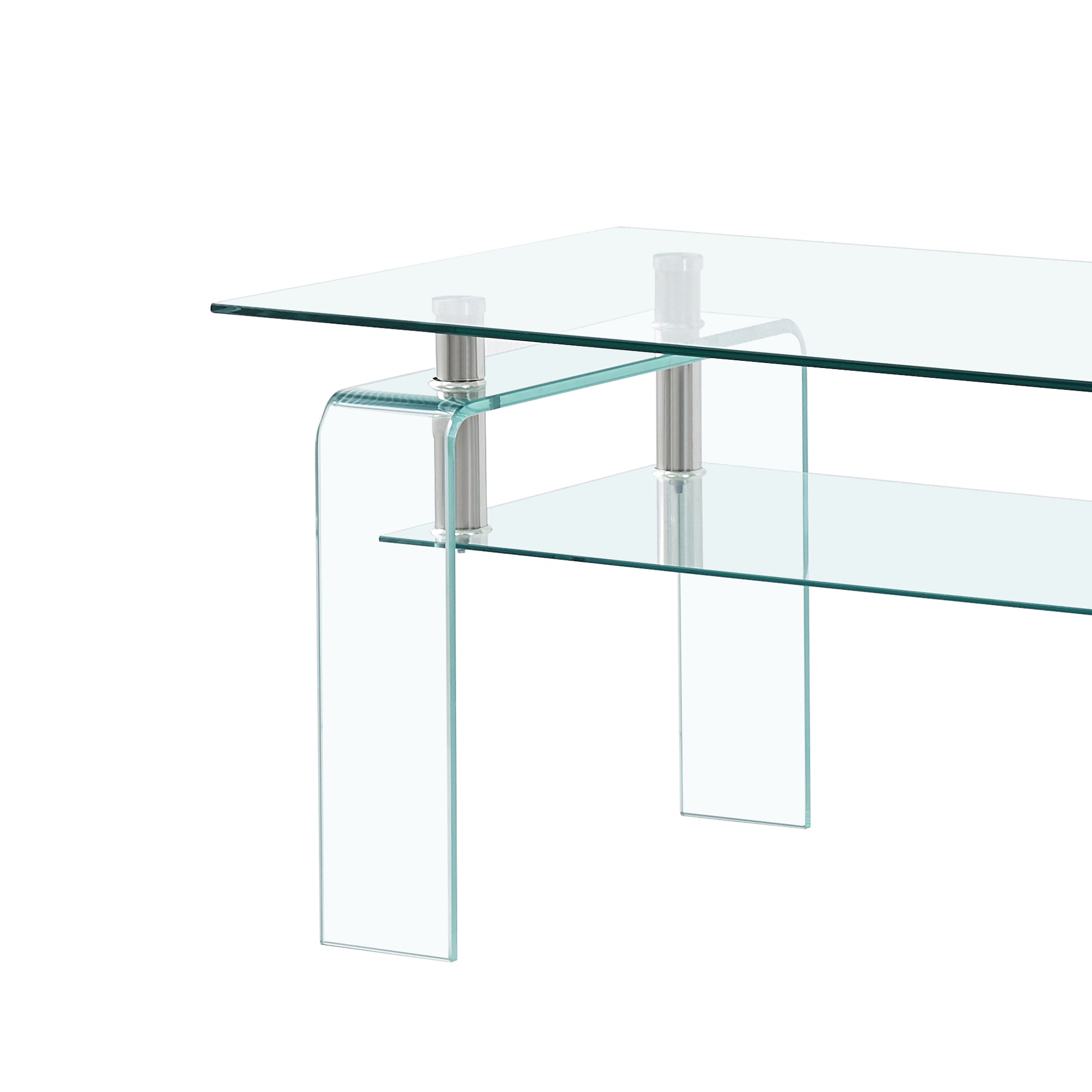 Rectangle Clear Glass Coffee Table, Modern Glass Coffee Table For Living Room, 2 Tier Storage Center Coffee Table,Tempered Glass Tea Table Transparent Glass