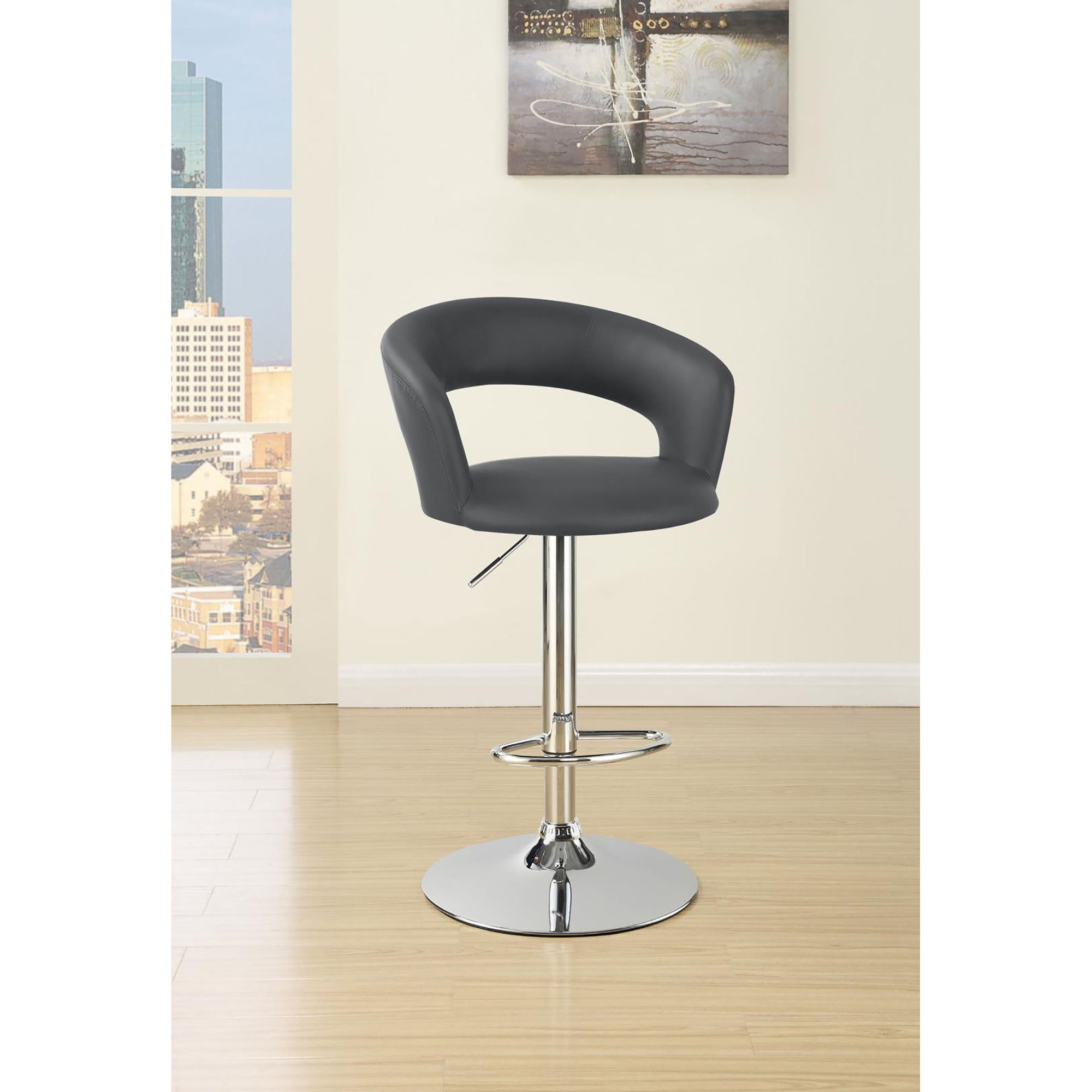 Grey And Chrome Adjustable Bar Stool Solid Grey Dining Room Spot Clean Contemporary,Modern Bar Stools Open Back Foam Upholstered