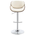 Ecru And Chrome Adjustable Bar Stool Solid Ivory Dining Room Spot Clean Mid Century Modern Bar Stools Solid Back Foam Upholstered