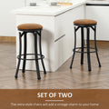 Bar Stools Set Of 2, Vintage Barstools With Footrest And Microfiber Cloth, 29 Inch Bar Height Stool With Powder Coated Steel Legs For Kitchen And Dining Room, Brown Brown Microfiber