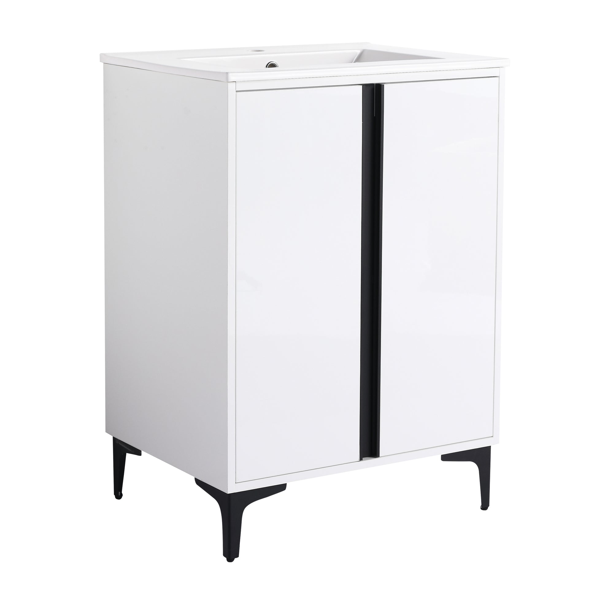 24" Freestanding Bathroom Vanity With Ceramic Sink Bvb06724Wh G Bl9060B White 2 Bathroom Freestanding Modern Plywood