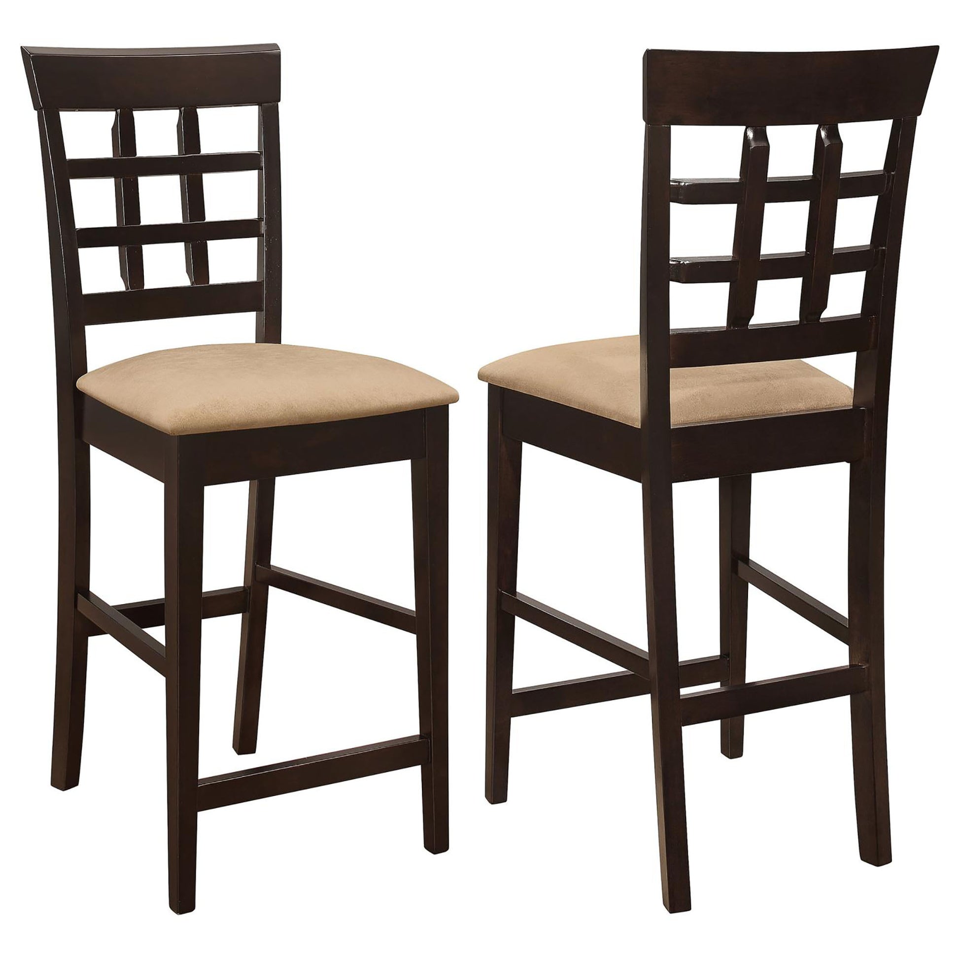 Beige And Cappuccino Upholstered Counter Height Stools Set Of 2 Solid Brown Beige Brown Dining Room Spot Clean Transitional Bar Stools Rubberwood Open Back Foam Wood Fabric