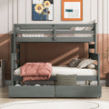 Wood Twin Over Full Bunk Bed With 2 Drawers, Gray Box Spring Not Required Gray Wood Bedroom Bunk Solid Wood Mdf