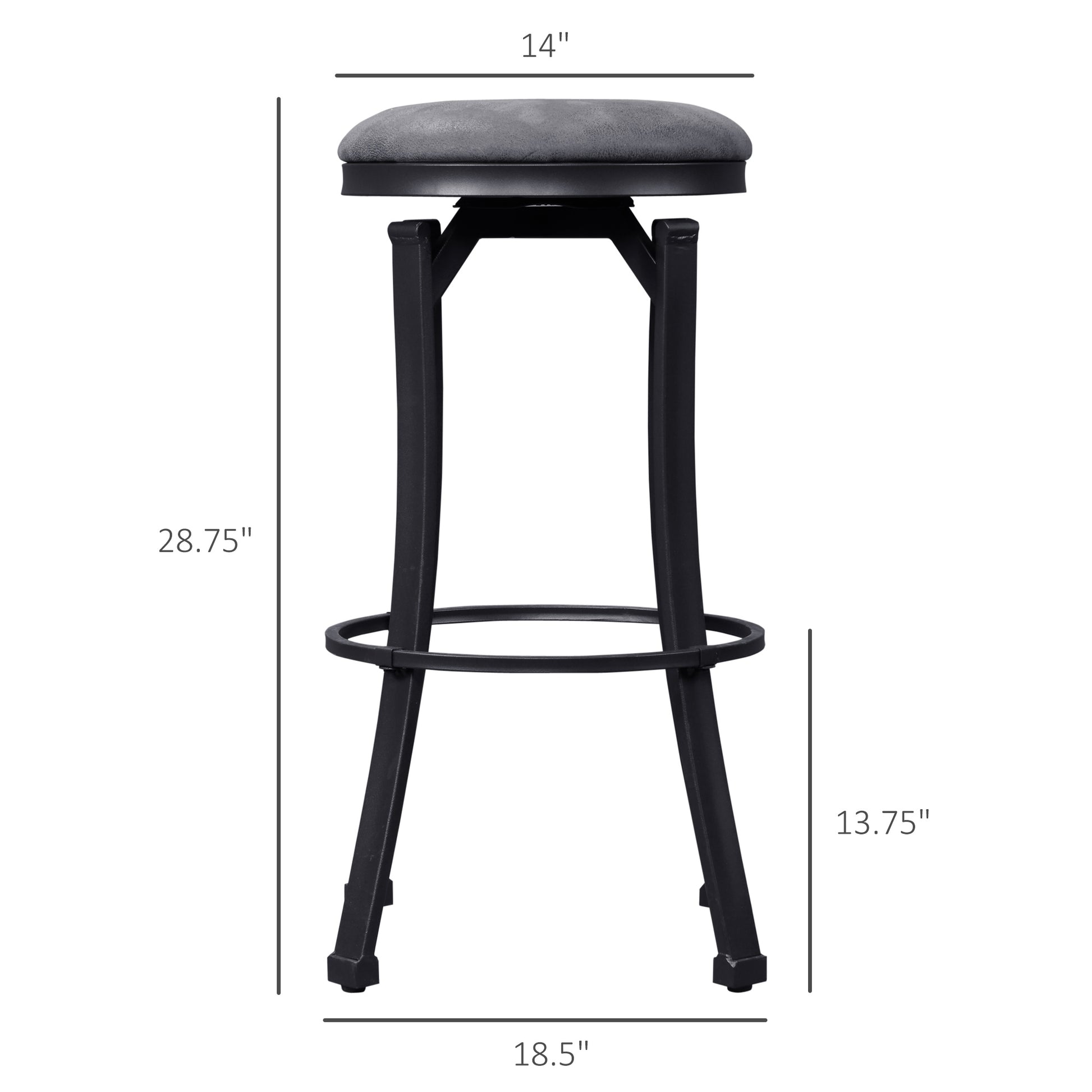 Bar Stools Set Of 2, Vintage Barstools With Footrest And Microfiber Cloth, 29 Inch Bar Height Stool With Powder Coated Steel Legs For Kitchen And Dining Room, Dark Grey Gray Microfiber