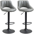 Bar Stools Set Of 2, Swivel Bar Height Barstools Chairs With Adjustable Height, Round Heavy Metal Base, And Footrest, Gray Gray Pu Leather