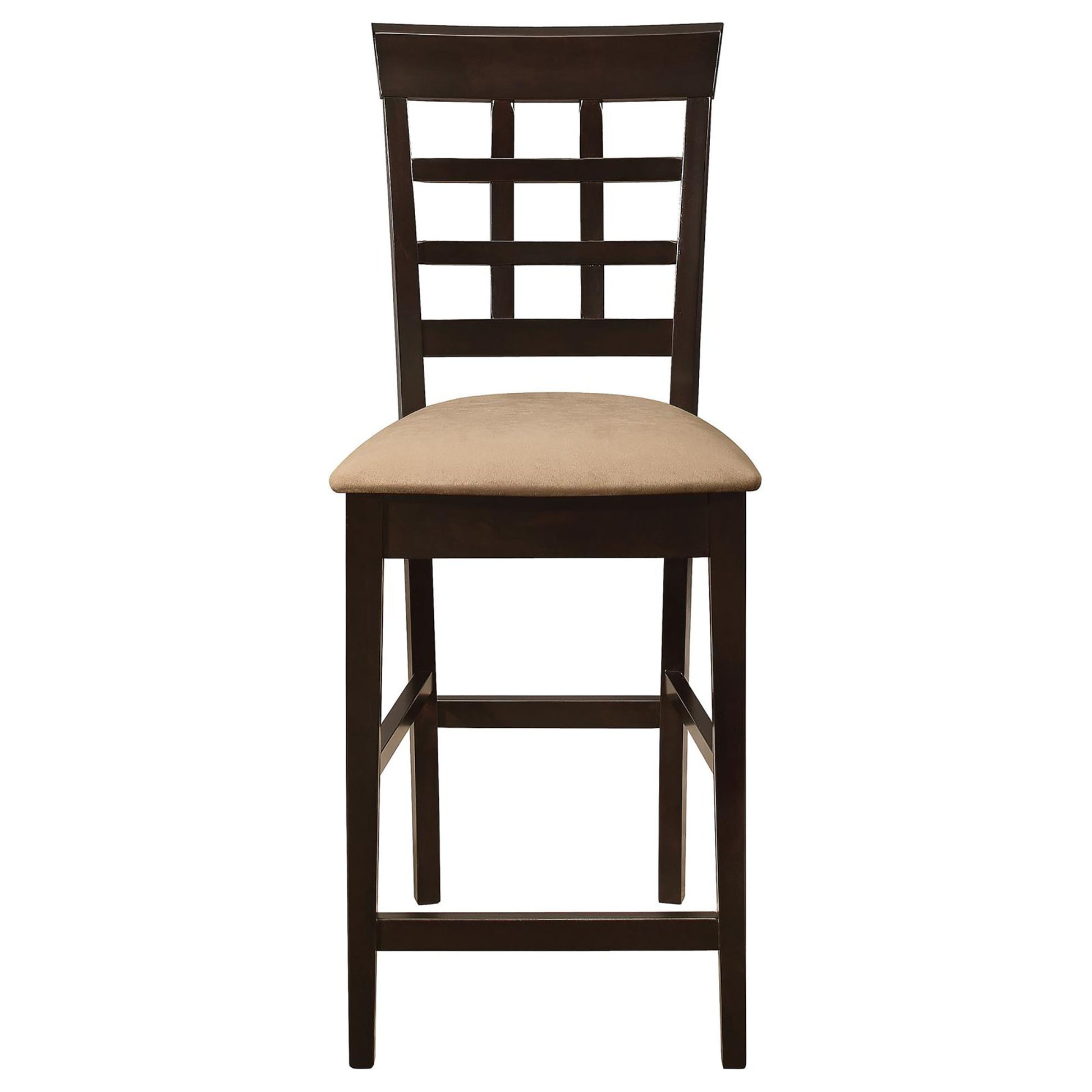 Beige And Cappuccino Upholstered Counter Height Stools Set Of 2 Solid Brown Beige Brown Dining Room Spot Clean Transitional Bar Stools Rubberwood Open Back Foam Wood Fabric