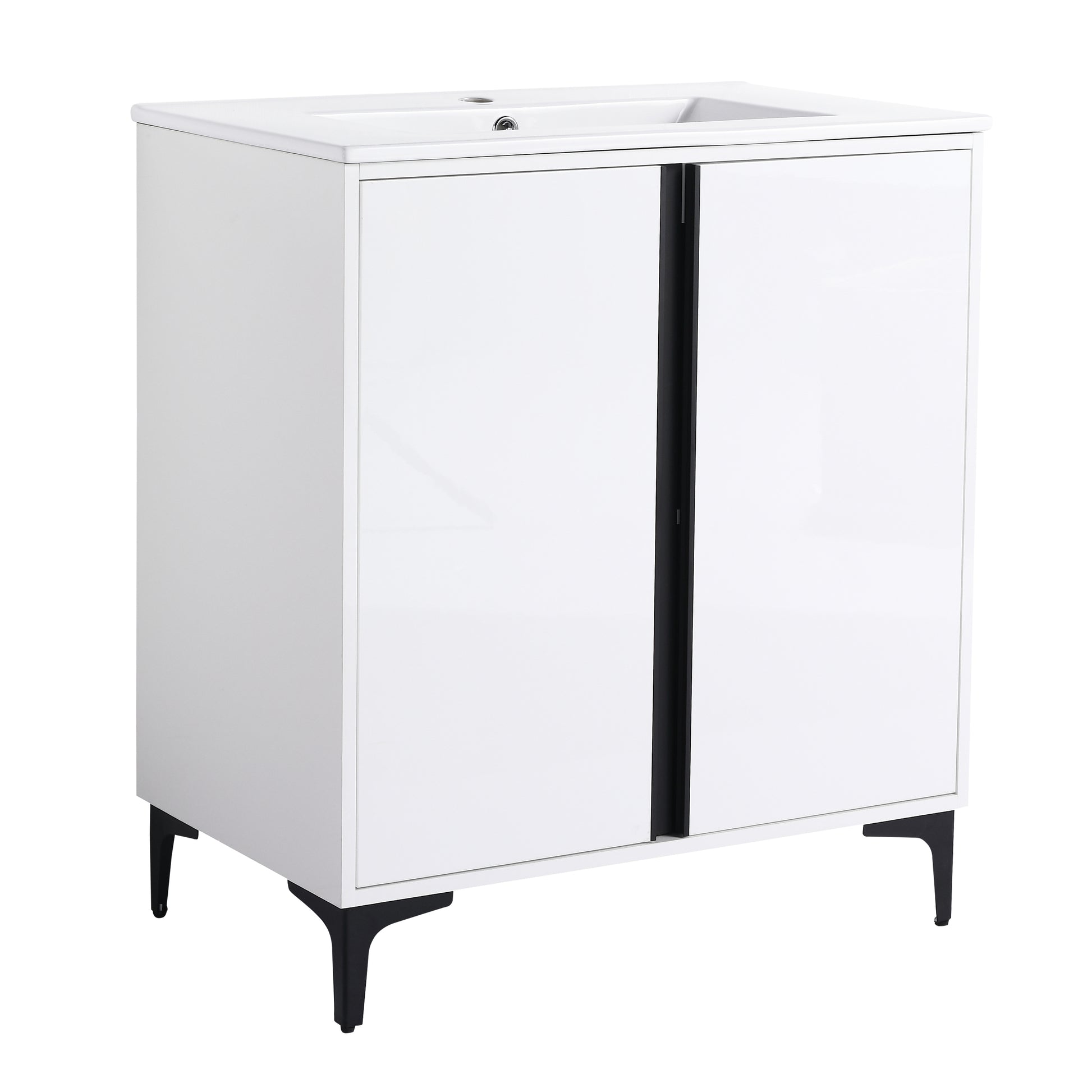 30" Freestanding Bathroom Vanity With Ceramic Sink Bvb06730Wh Bl9075B White 2 Bathroom Freestanding Modern Plywood