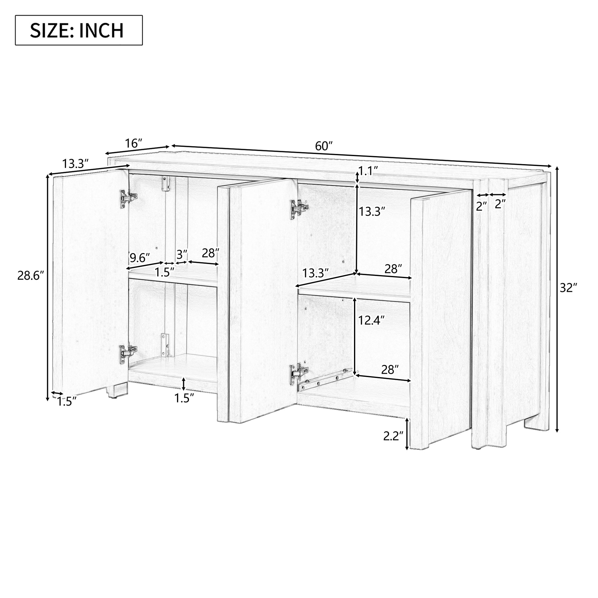 Designed Storage Cabinet Sideboard With 4 Doorsadjustable Shelves, Suitable For Living Rooms, Entrance And Study Rooms. 1 2 Shelves Gray Mdf Acacia