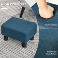 Ottoman Foot Rest, Small Foot Stool With Linen Fabric Upholstery And Plastic Legs, Cube Ottoman For Living Room, Blue Blue Linen