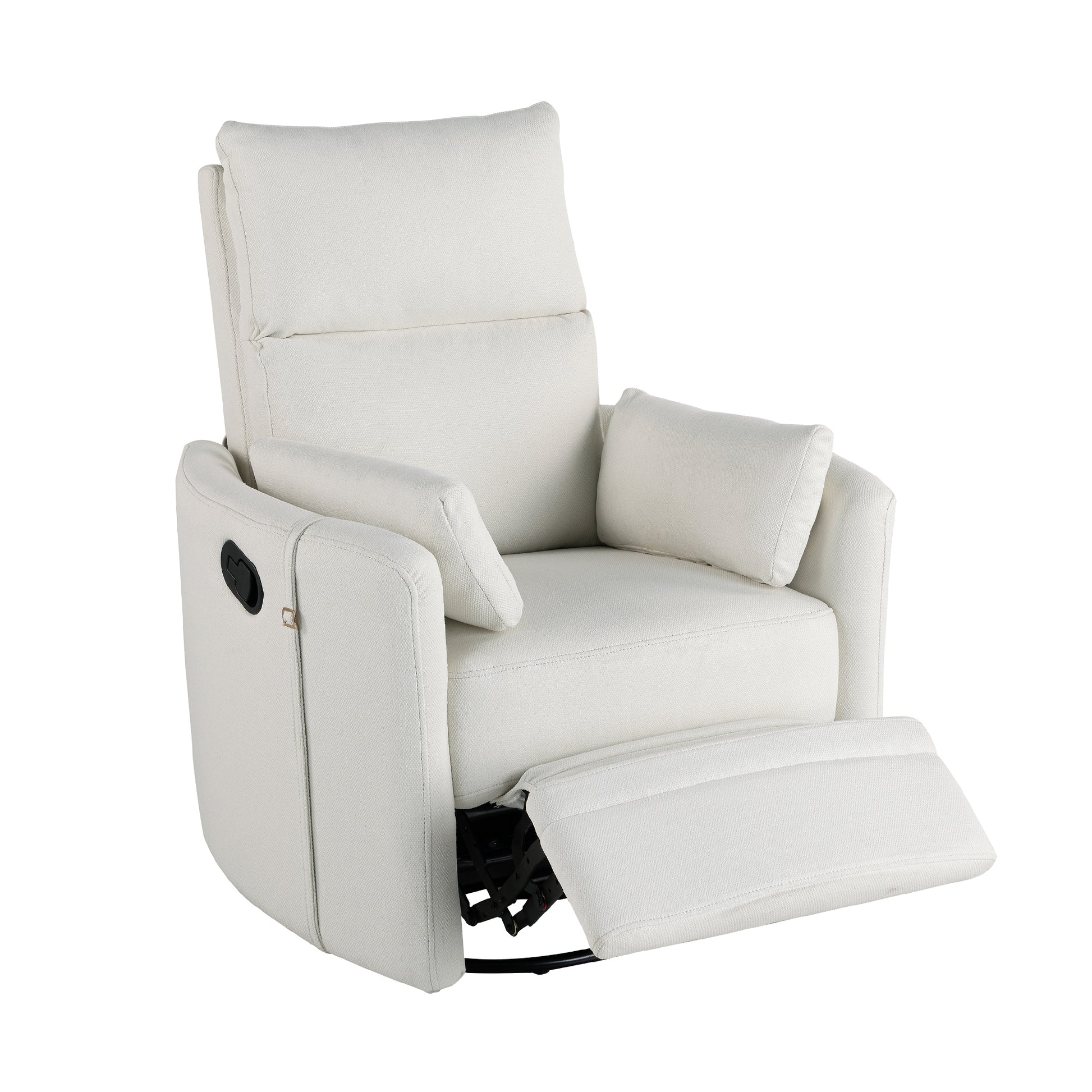 Upholstered Swivel Recliner Manual Rocker Recliner Chair Baby Nursery Chair With Two Removable Pillows For Living Room, Beige Beige Foam Linen