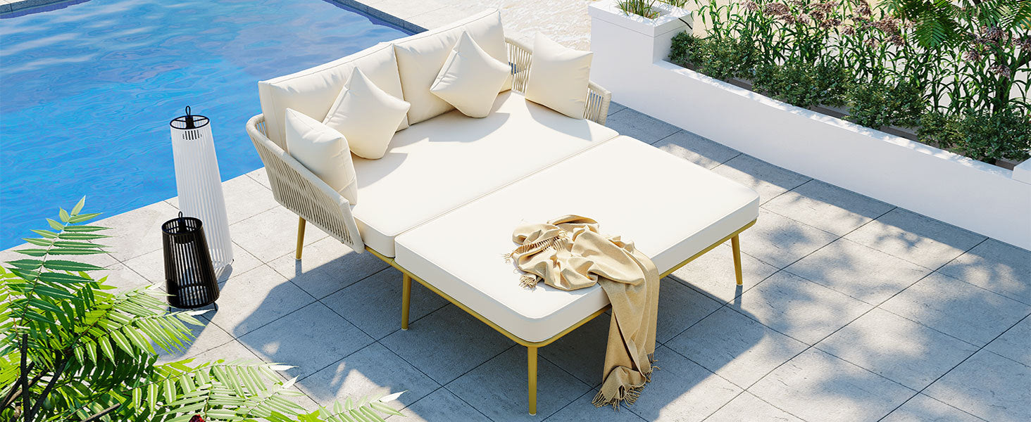 Outdoor Patio Daybed, Woven Nylon Rope Backrest