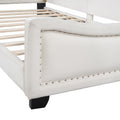 Twin Size Upholstered Daybed With Cloud Shaped Headboard, Embedded Elegant Copper Nail Design, Beige Beige Velvet