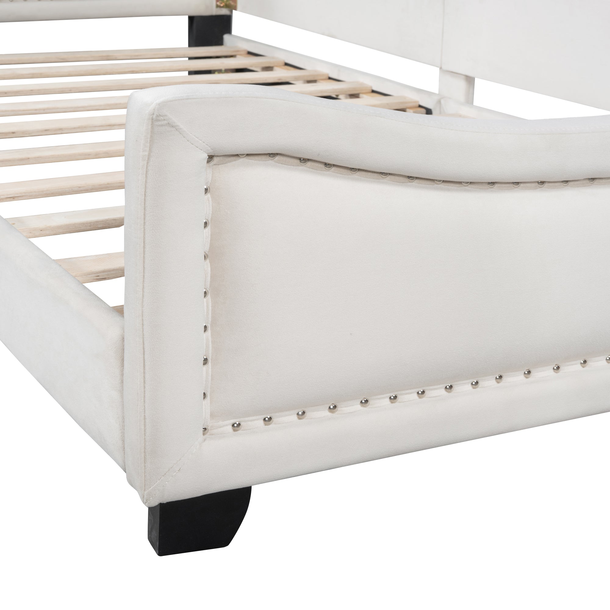 Twin Size Upholstered Daybed with Cloud Shaped beige-velvet