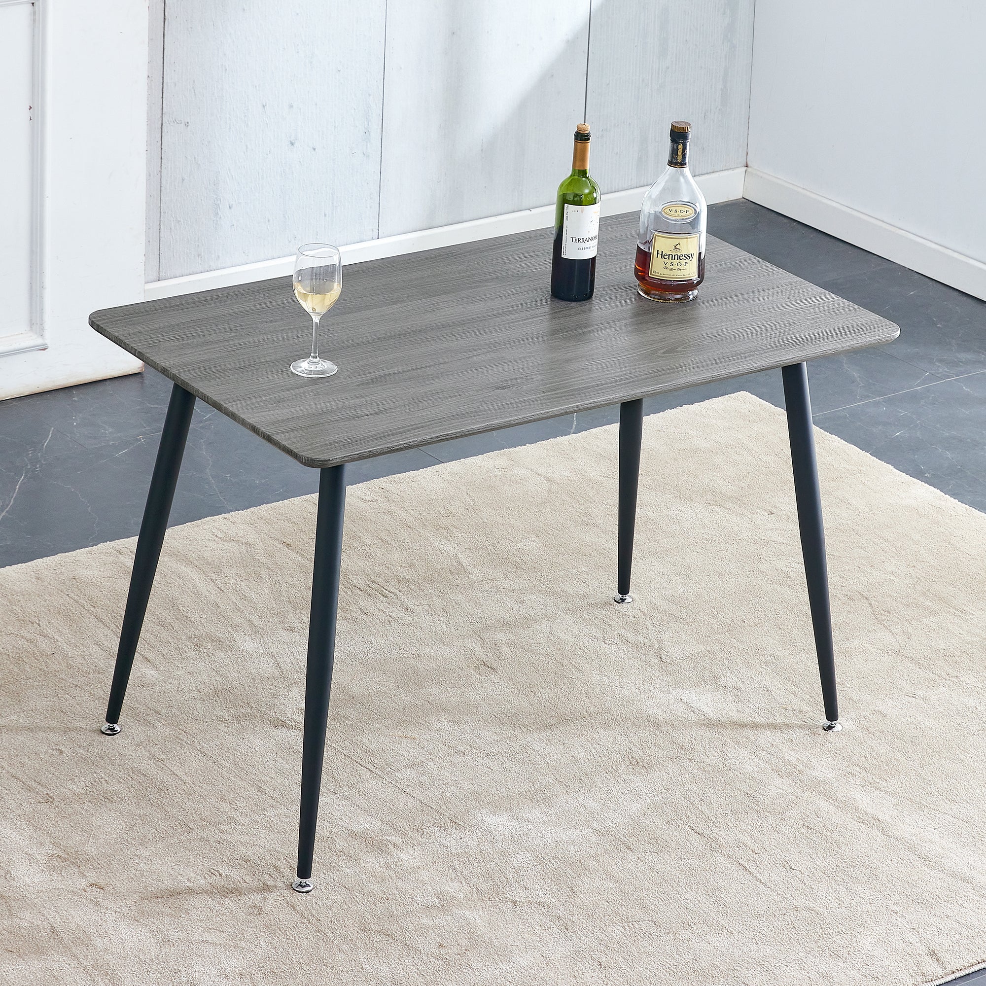 Industrial Style Rectangular Gray Wood Grain Table With Mdf Tabletop And Black Iron Legs, Suitable For Kitchens, Restaurants, And Living Rooms47.2"27.5"*29.5" 1226 Gray Mdf