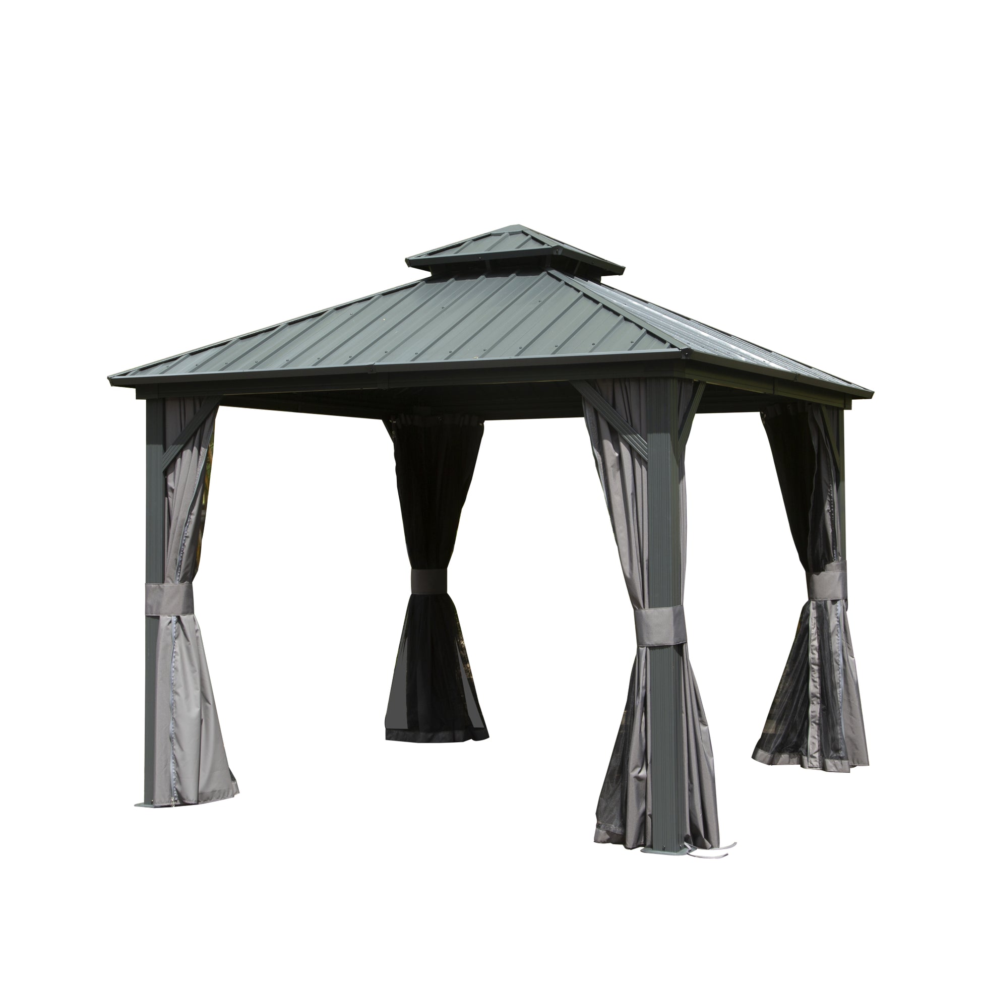 10' X 10' Hardtop Gazebo, Aluminum Metal Gazebo With Galvanized Steel Double Roof Canopy, Curtain And Netting, Permanent Gazebo Pavilion For Patio, Backyard, Deck, Lawn Gray Aluminum