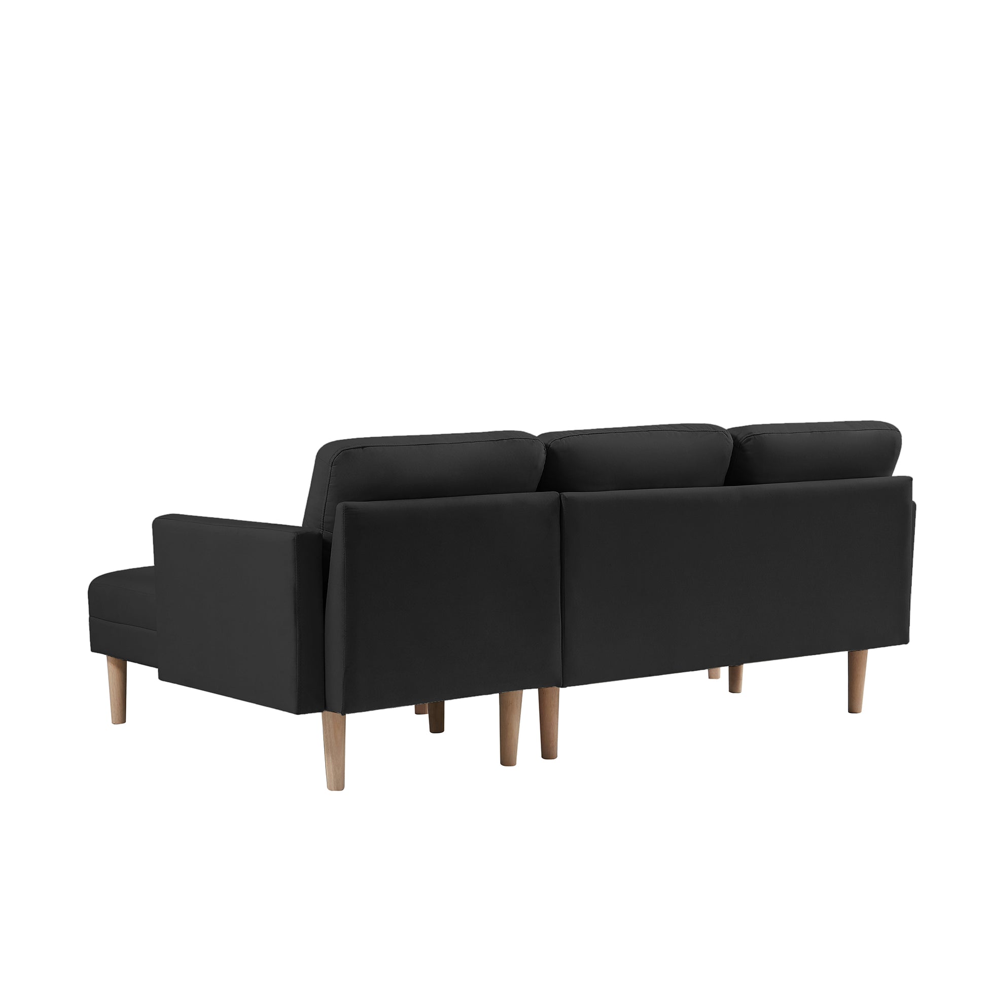 Black Fabric Right Facingsectional Sofa Bedl Shape Sofa Chaise Lounge With Ottoman Bench Black Wood Tufted Back Square Arms Foam Fabric 3 Seat