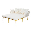 Outdoor Patio Daybed, Woven Nylon Rope Backrest With Washable Cushions For Balcony, Poolside, Set For 2 Person, Beige Yes Complete Patio Set Beige Gold Weather Resistant Frame Stain Resistant Cushions Garden & Outdoor Casual Complete Patio Sets Foam Pvc