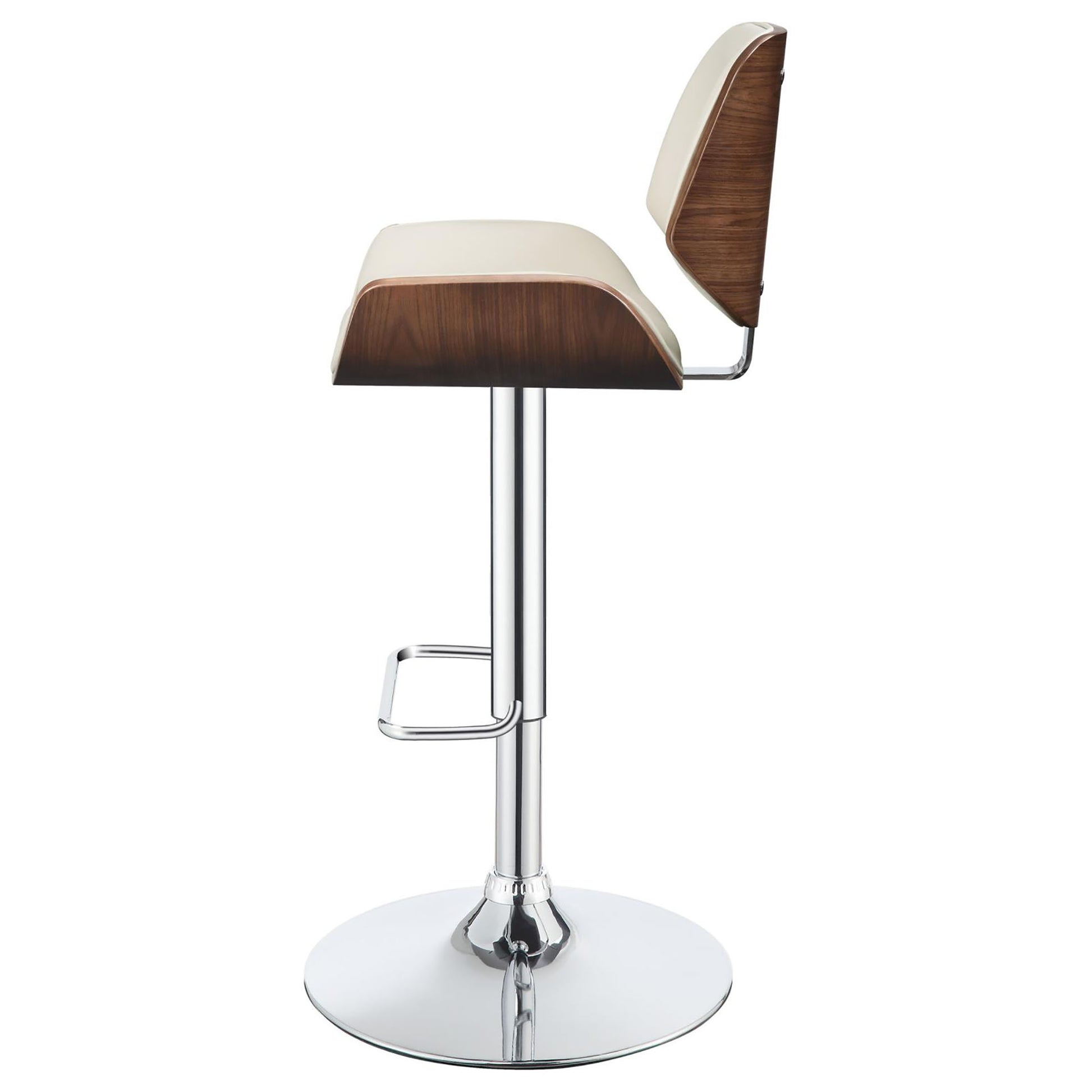 Ecru And Chrome Adjustable Bar Stool Solid Ivory Brown Dining Room Spot Clean Mid Century Modern Bar Stools Solid Back Foam Upholstered