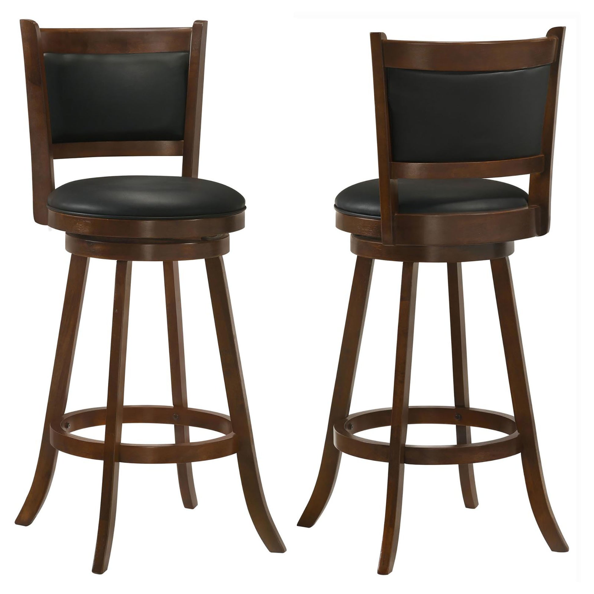 Chestnut And Black Swivel Stool Set Of 2 Solid Black Brown Espresso Dining Room Spot Clean Transitional Bar Stools Rubberwood Open Back Foam Wood Fabric