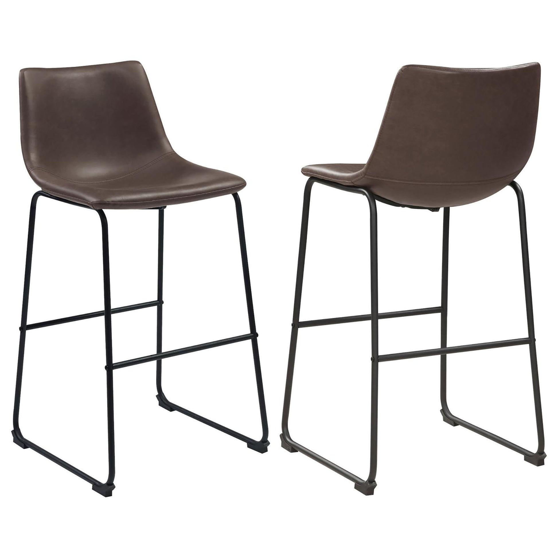 Brown And Black Armless Bar Stool Set Of 2 Solid Brown Dining Room Spot Clean Industrial Bar Stools Solid Back Foam Upholstered