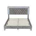 Queen Size Upholstered Bed Frame With Led Lights,Modern Velvet Platform Bed With Tufted Headboard,Gray Gray Velvet