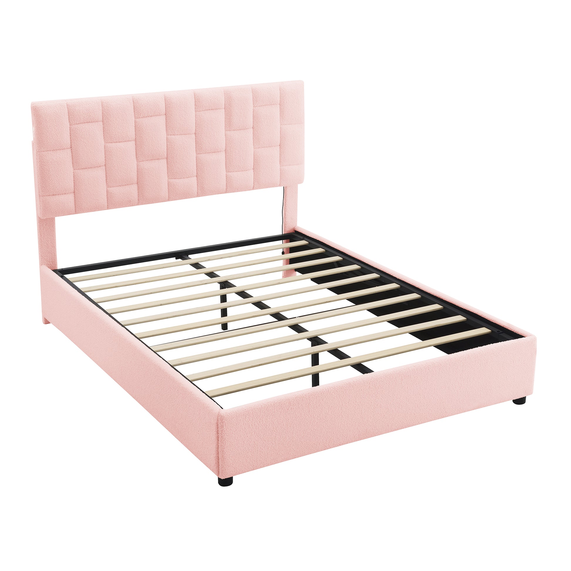 Queen Size Upholstered Platform Bed With Height Adjustable Headboard And Under Bed Storage Space,Pink Pink Upholstered