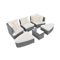 6 Piece Patio Outdoor Conversation Round Sofa Set, Pe Wicker Rattan Separate Seating Group With Coffee Table, Beige Yes Deep Seating Beige Weather Resistant Frame Water Resistant Cushion Garden & Outdoor Sofa Seating Groups Foam Rattan