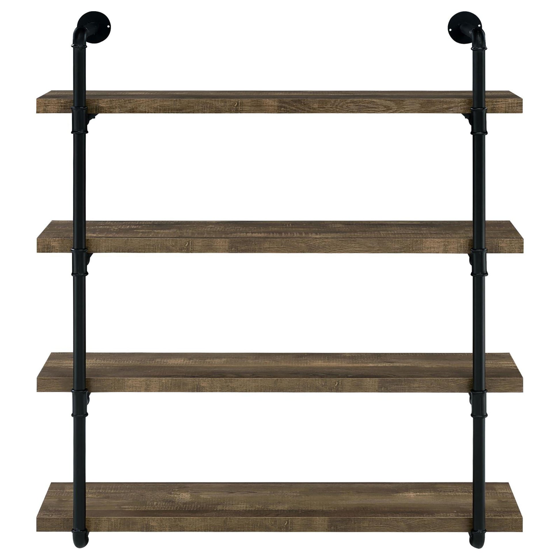 Black And Rustic Oak 40 Inch Wall Shelf 4 Black Brown Brown Vertical Office Open Back Wood Farmhouse,Rustic Wall Mounted Wood Metal